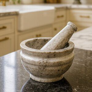 NWT Solid Marble Mortar and Pestle Set Farmhouse Stone Smudge Bowl Spice Gringer